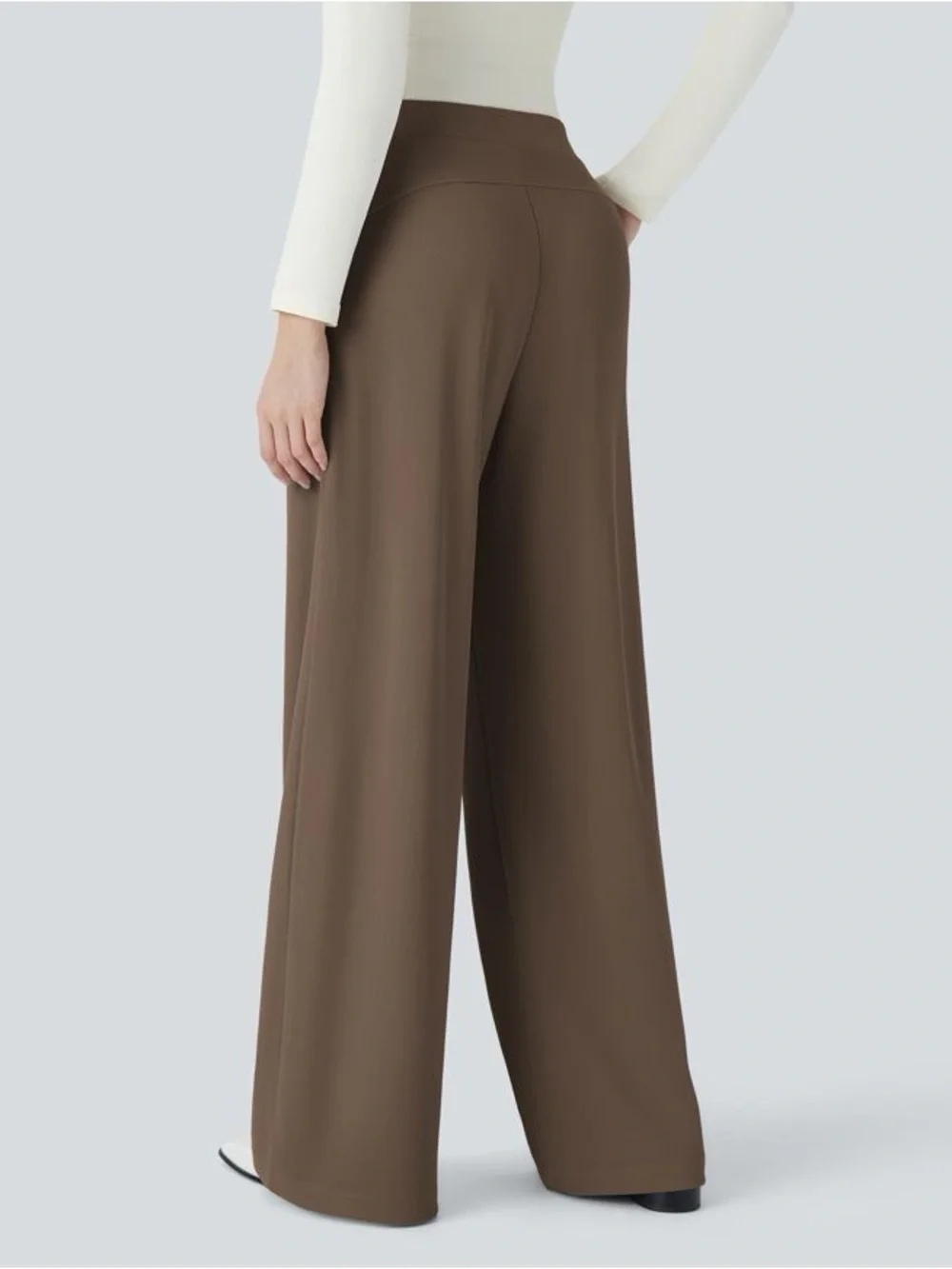 153. HALARA Wide-Leg High-Rise Pants in Brown